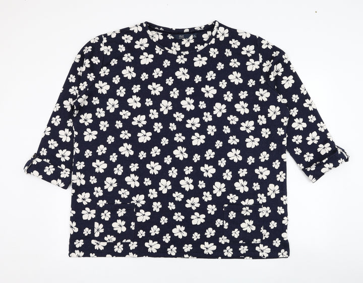 EWM Womens Blue Floral Polyester Pullover Sweatshirt Size 22  Pullover