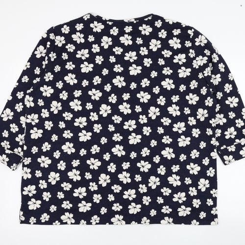 EWM Womens Blue Floral Polyester Pullover Sweatshirt Size 22  Pullover