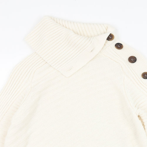 Marks and Spencer Womens Ivory Roll Neck  Acrylic Pullover Jumper Size S