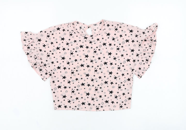 Dunnes Stores Girls Pink  Polyester Tunic T-Shirt Size 7 Years Round Neck Pullover - Star