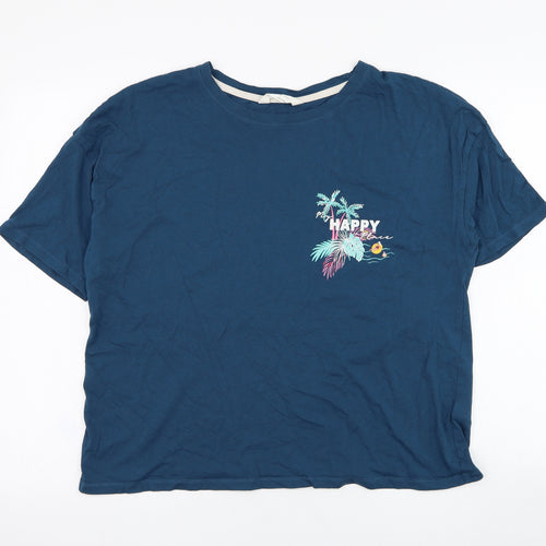 marksd Womens Blue  Cotton Basic T-Shirt Size 16 Round Neck - Happy, Loungewear