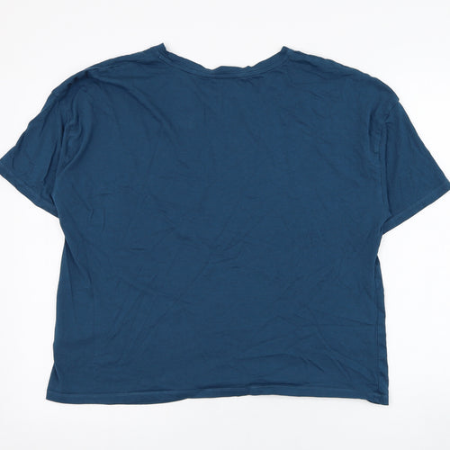 marksd Womens Blue  Cotton Basic T-Shirt Size 16 Round Neck - Happy, Loungewear