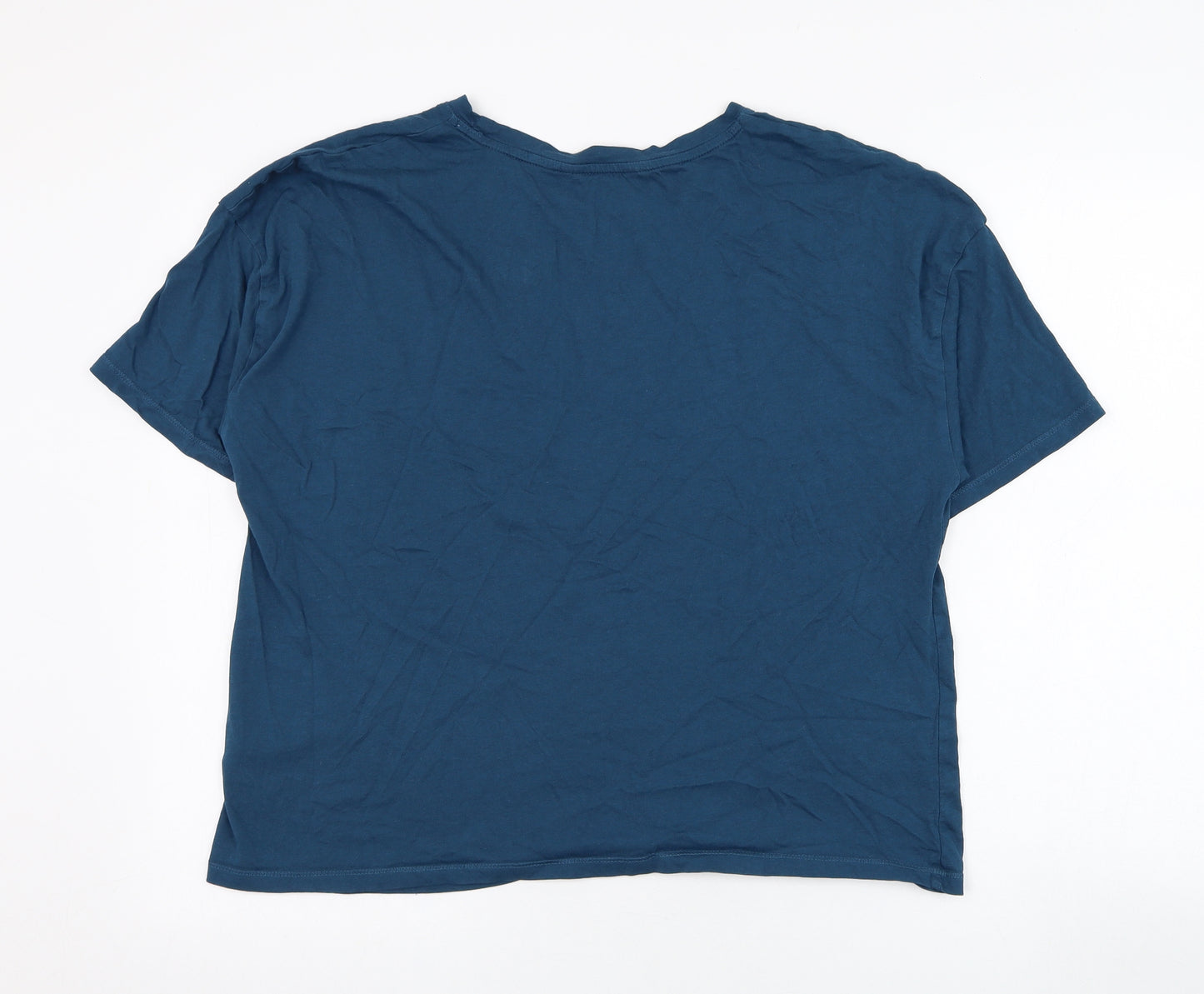marksd Womens Blue  Cotton Basic T-Shirt Size 16 Round Neck - Happy, Loungewear