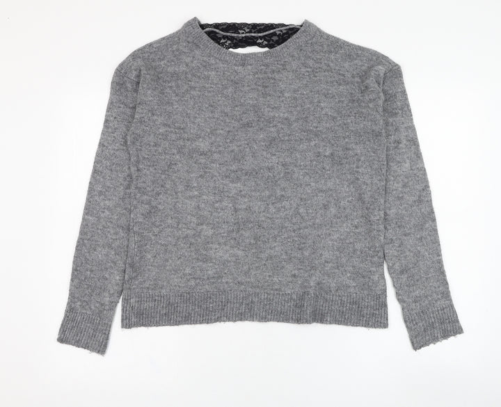 VERO MODA Womens Grey Round Neck Acrylic Pullover Jumper Size L