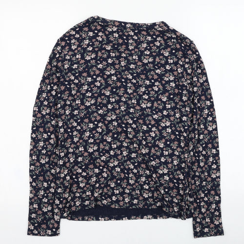 Marks and Spencer Womens Blue Floral Viscose Basic Blouse Size 10 V-Neck