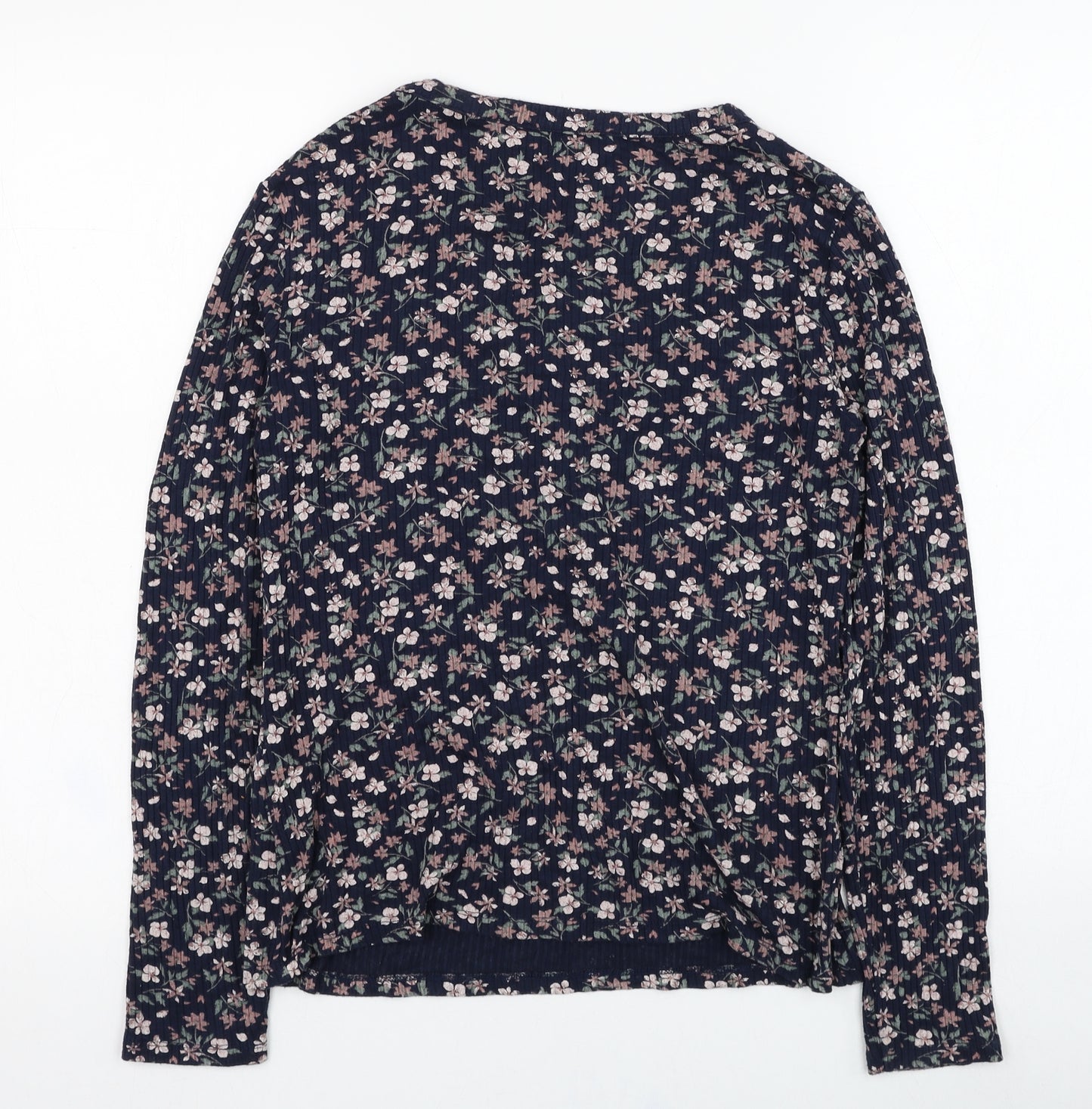 Marks and Spencer Womens Blue Floral Viscose Basic Blouse Size 10 V-Neck