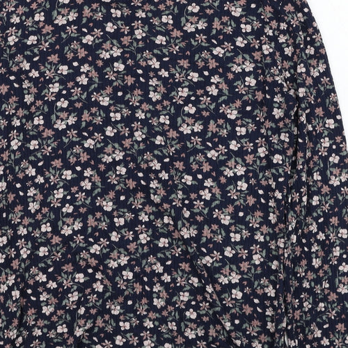Marks and Spencer Womens Blue Floral Viscose Basic Blouse Size 10 V-Neck