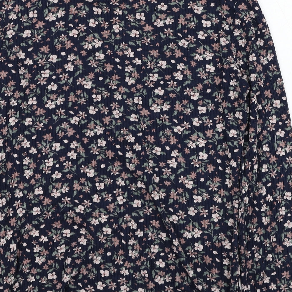 Marks and Spencer Womens Blue Floral Viscose Basic Blouse Size 10 V-Neck