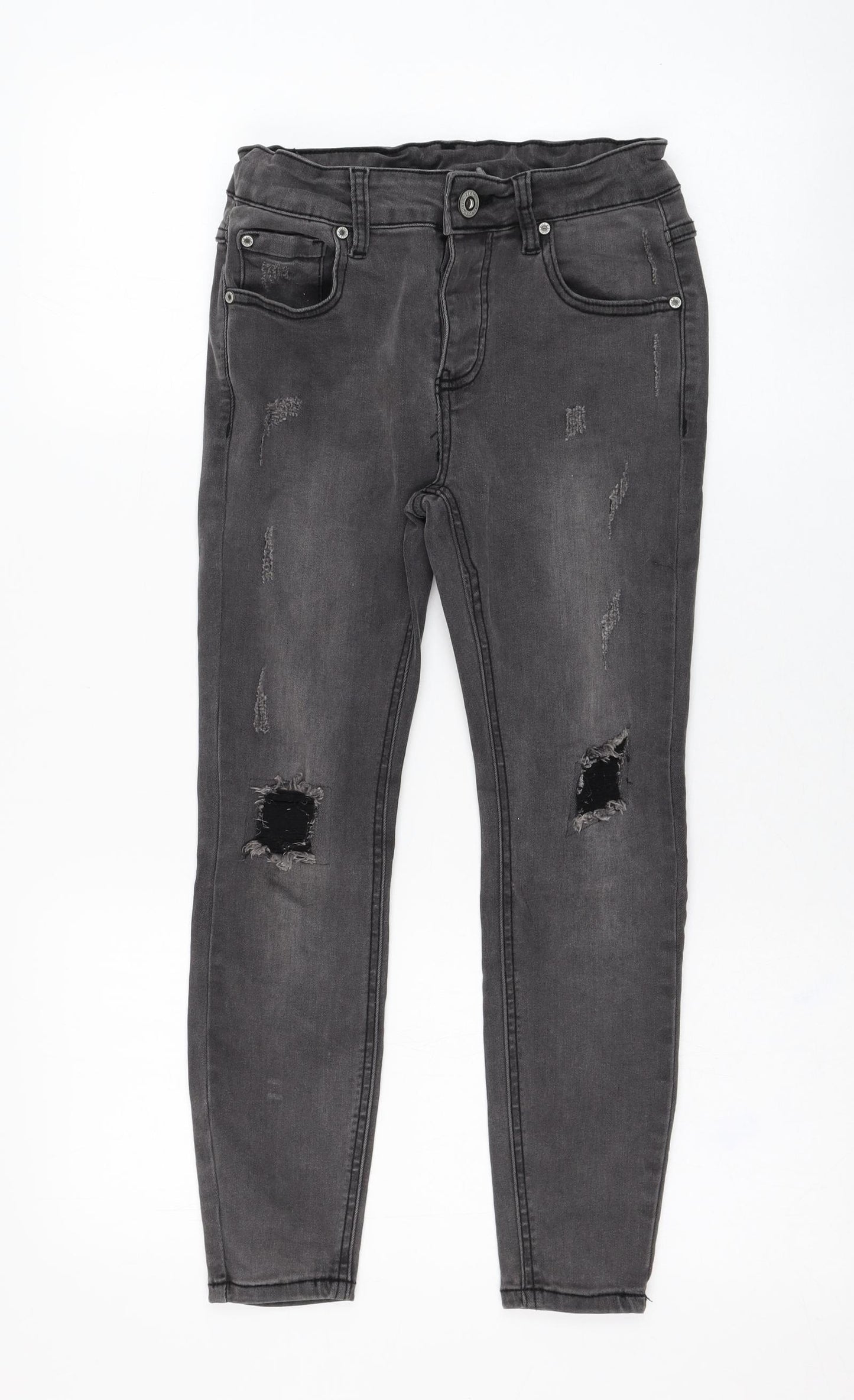 Kings Will Dream Boys Grey  Cotton Skinny Jeans Size 8-9 Years  Regular Zip - Distressed