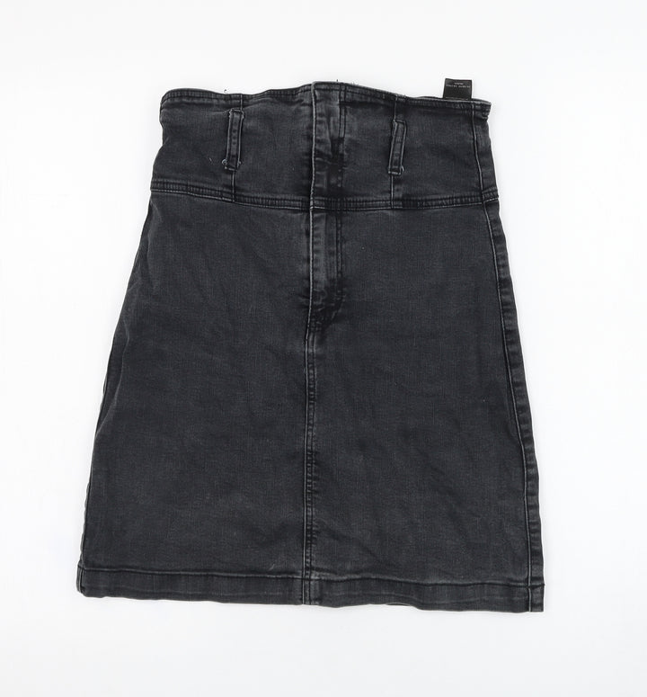 Forever New Womens Black Cotton Straight & Pencil Skirt Size 10 Zip - High Waisted