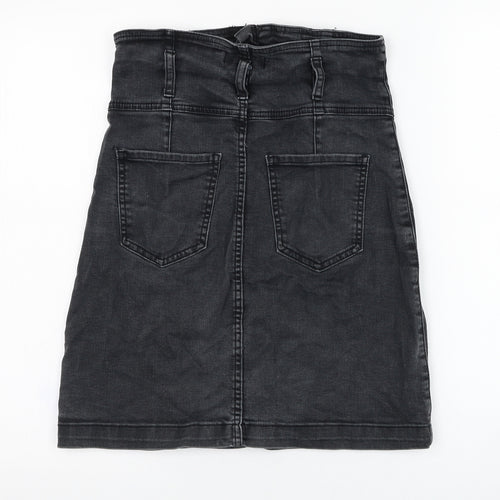 Forever New  Womens Black  Cotton Straight & Pencil Skirt Size 10   Zip - High Waisted