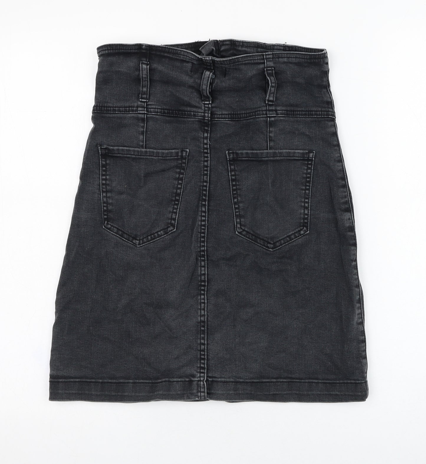 Forever New  Womens Black  Cotton Straight & Pencil Skirt Size 10   Zip - High Waisted
