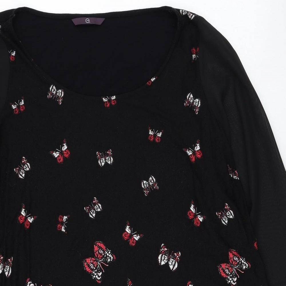 E. Womens Black  Viscose Tunic Blouse Size 18 Round Neck - Butterfly