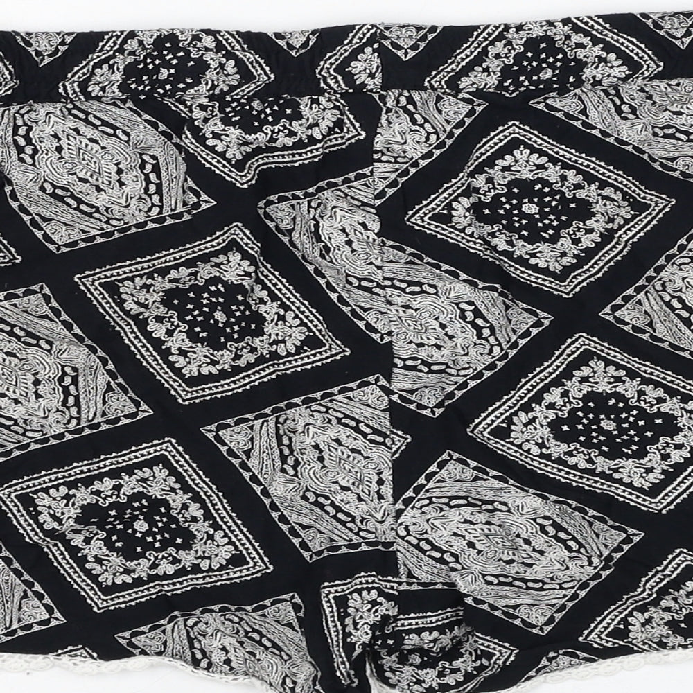 Primark Womens Black Geometric Viscose Hot Pants Shorts Size 14 L3 in Regular
