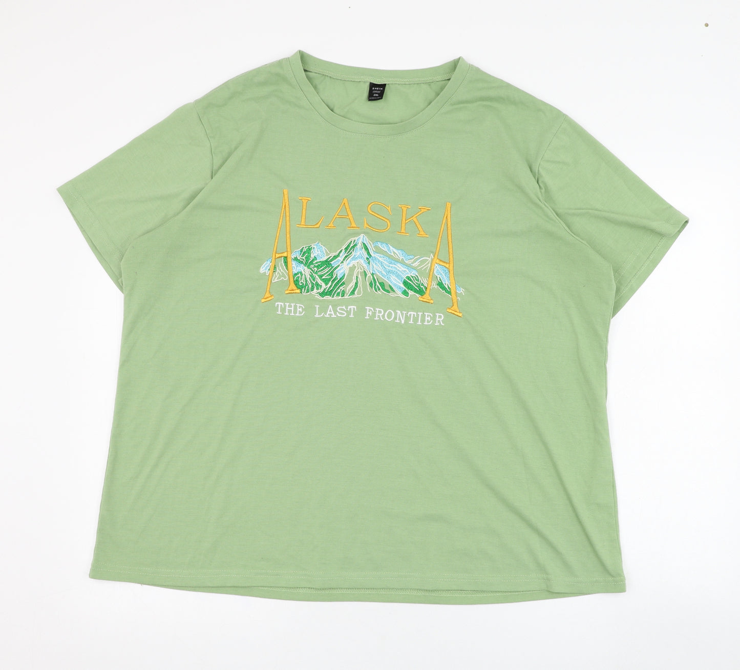 SheIn Womens Green  Cotton Basic T-Shirt Size 2XL Round Neck - Alaska