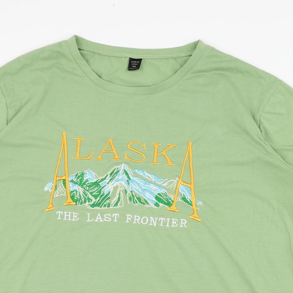 SheIn Womens Green  Cotton Basic T-Shirt Size 2XL Round Neck - Alaska