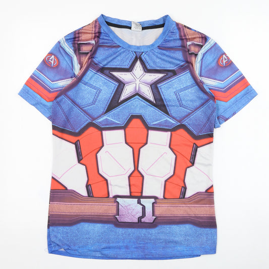 Front view of Zootop Bear boys’ blue cotton basic t-shirt, size L, round neck pullover - avengers