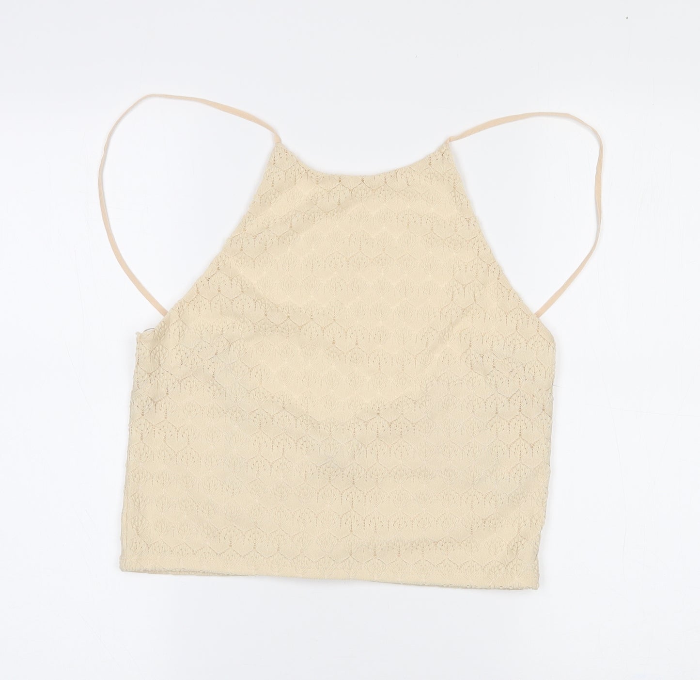 Miss Selfridge Womens Beige  Polyester Camisole Tank Size 12 Mock Neck - Adjustable straps. Cropped
