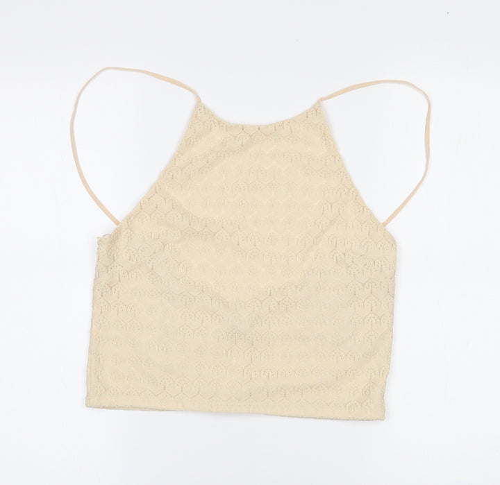 Miss Selfridge Womens Beige  Polyester Camisole Tank Size 12 Mock Neck - Adjustable straps. Cropped