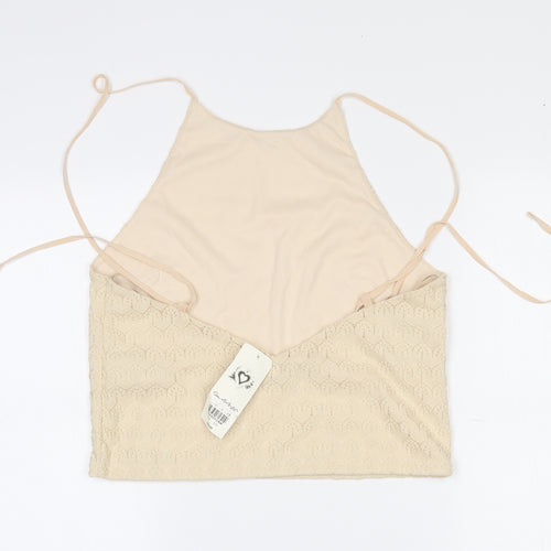 Miss Selfridge Womens Beige  Polyester Camisole Tank Size 12 Mock Neck - Adjustable straps. Cropped