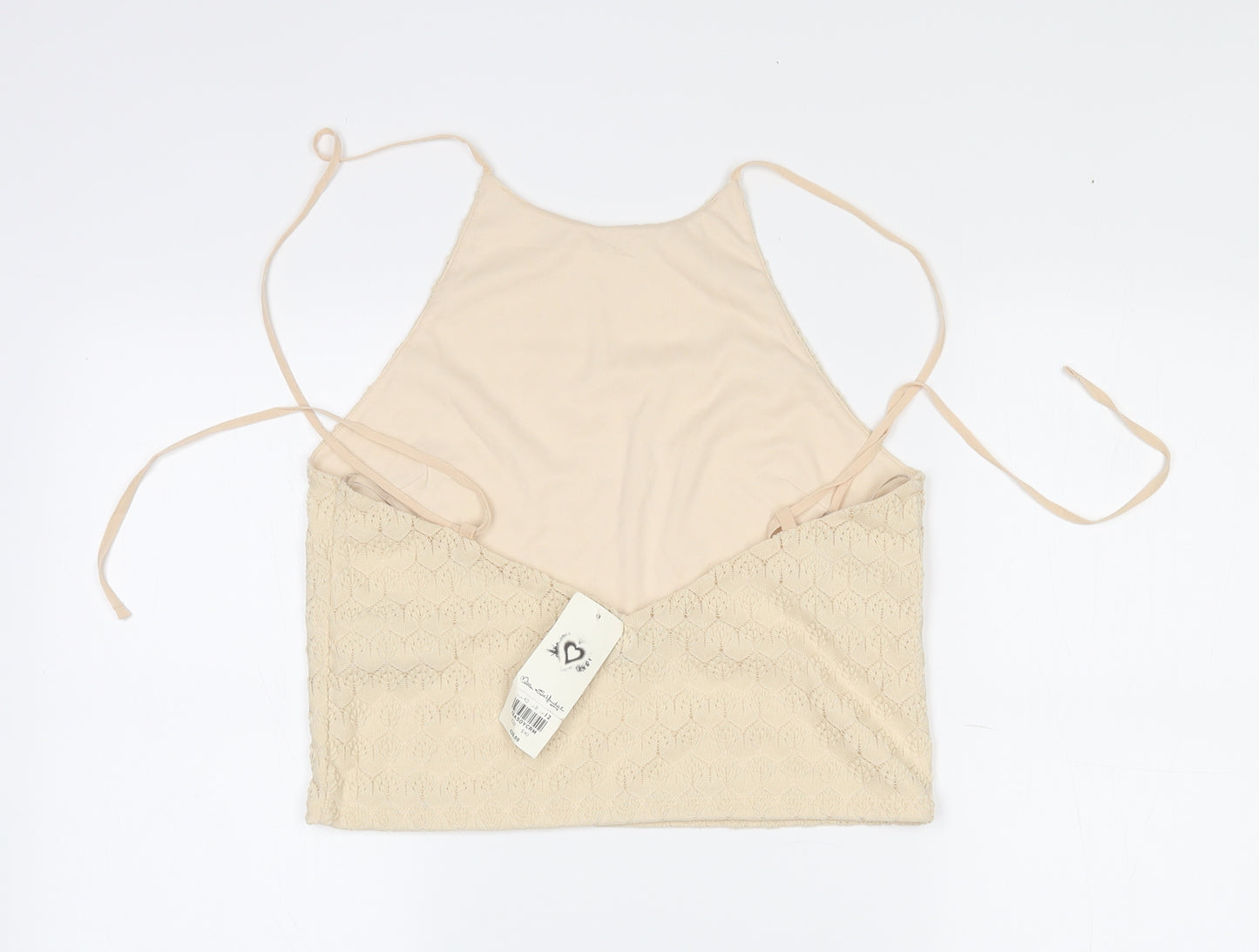 Miss Selfridge Womens Beige  Polyester Camisole Tank Size 12 Mock Neck - Adjustable straps. Cropped