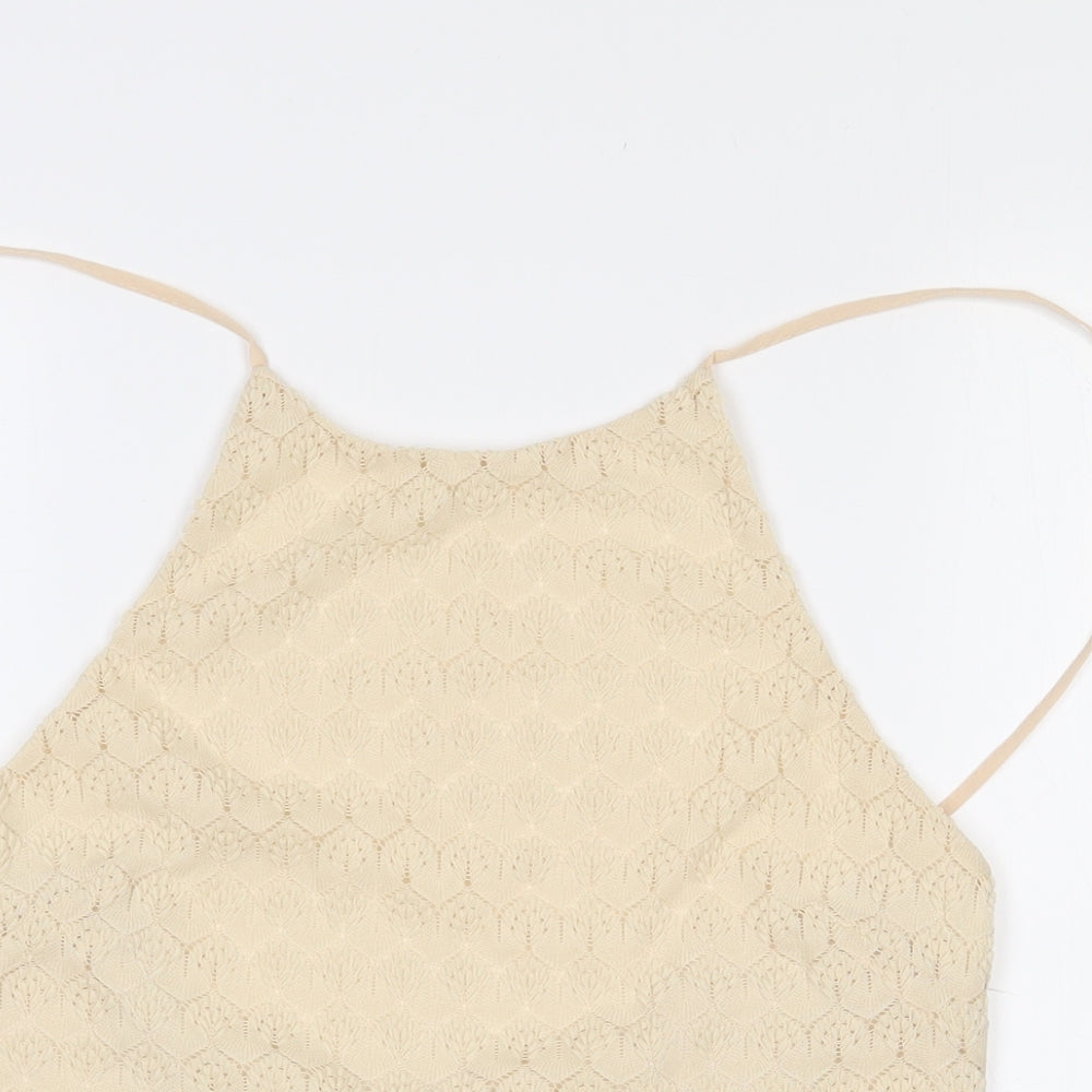 Miss Selfridge Womens Beige  Polyester Camisole Tank Size 12 Mock Neck - Adjustable straps. Cropped