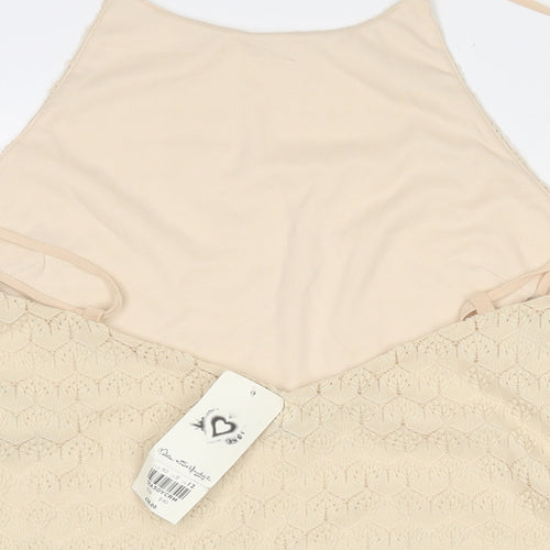 Miss Selfridge Womens Beige  Polyester Camisole Tank Size 12 Mock Neck - Adjustable straps. Cropped