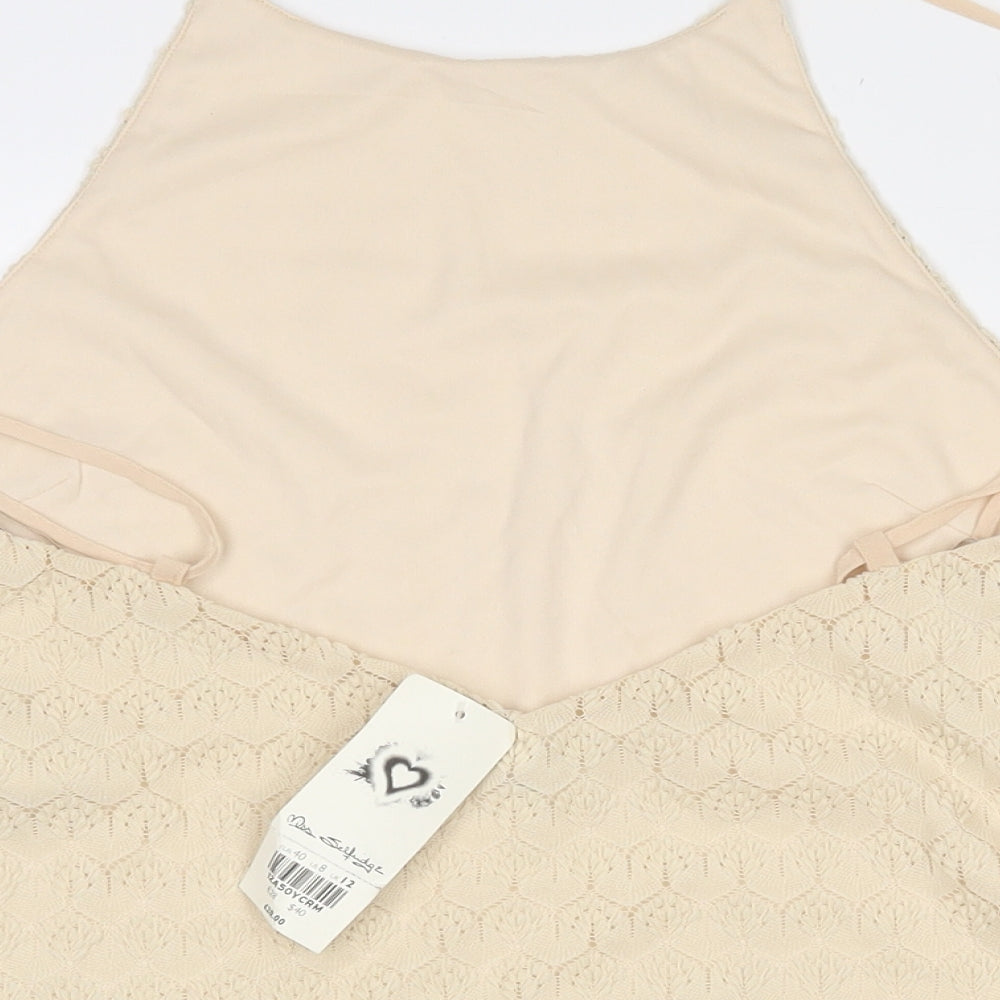 Miss Selfridge Womens Beige  Polyester Camisole Tank Size 12 Mock Neck - Adjustable straps. Cropped