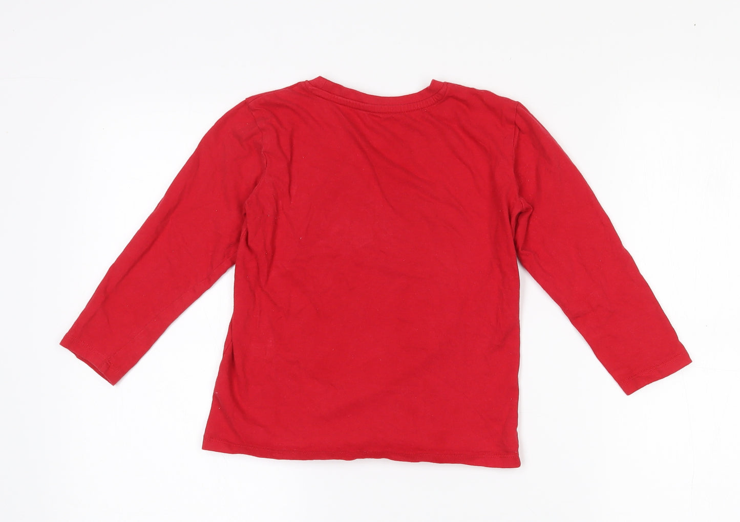 Dunnes Boys Red  Cotton Pullover T-Shirt Size 5-6 Years Crew Neck  - Christmas