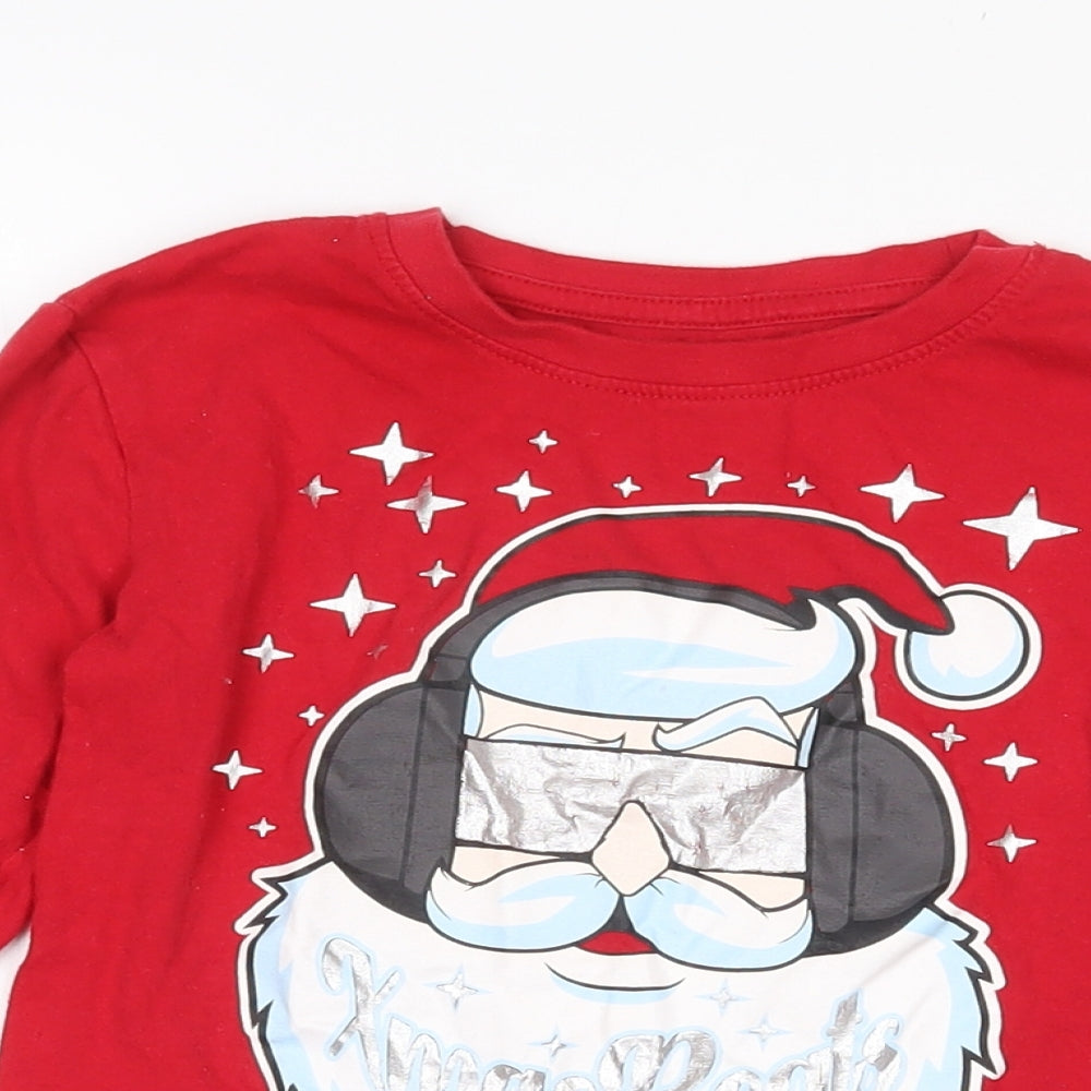 Dunnes Boys Red  Cotton Pullover T-Shirt Size 5-6 Years Crew Neck  - Christmas