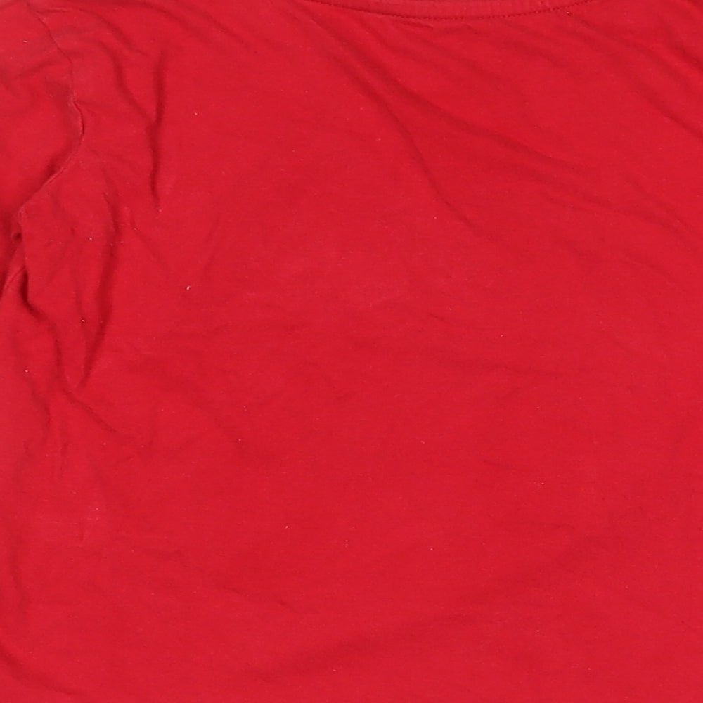 Dunnes Boys Red  Cotton Pullover T-Shirt Size 5-6 Years Crew Neck  - Christmas