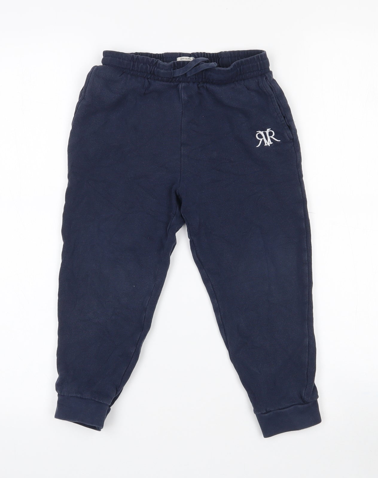 River Island Boys Blue  Cotton Jogger Trousers Size 4-5 Years  Regular  - Navy
