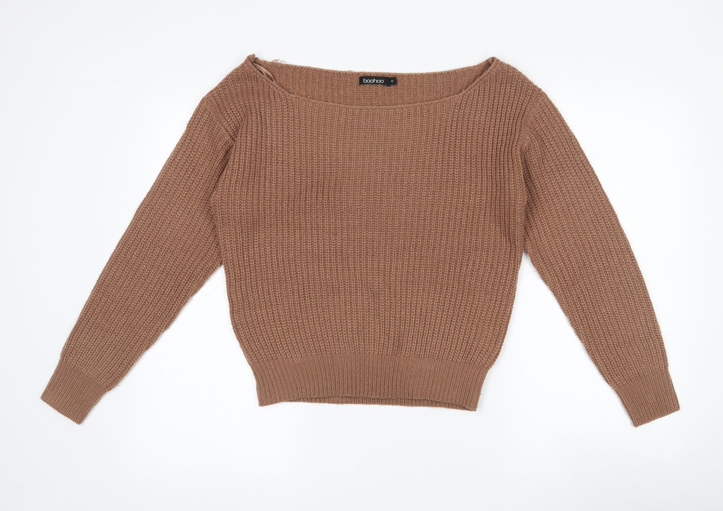 Boohoo Womens Brown Boat Neck  Acrylic Pullover Jumper Size M