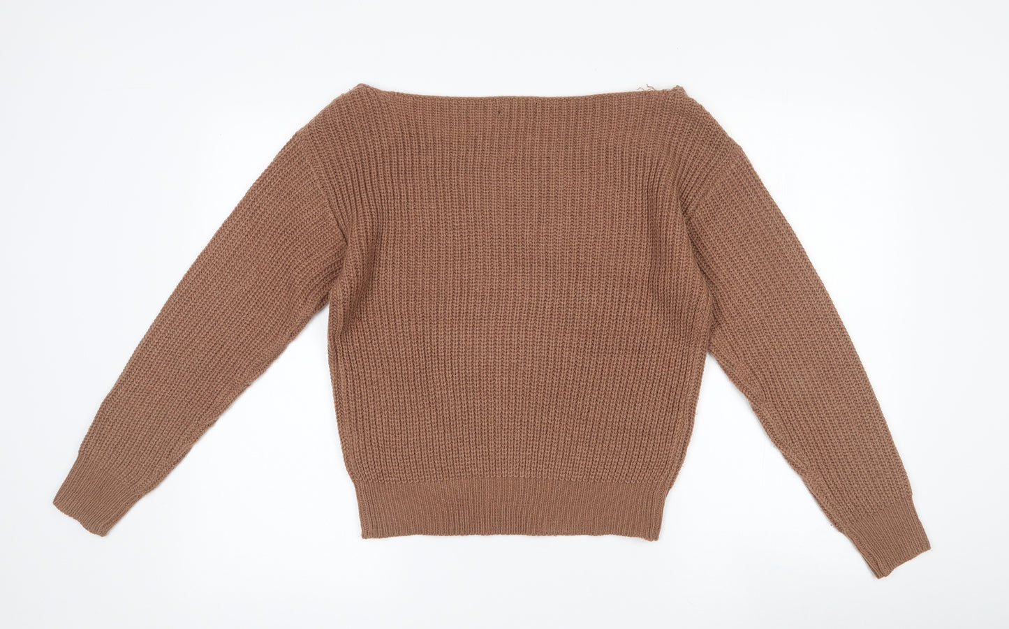 Boohoo Womens Brown Boat Neck  Acrylic Pullover Jumper Size M