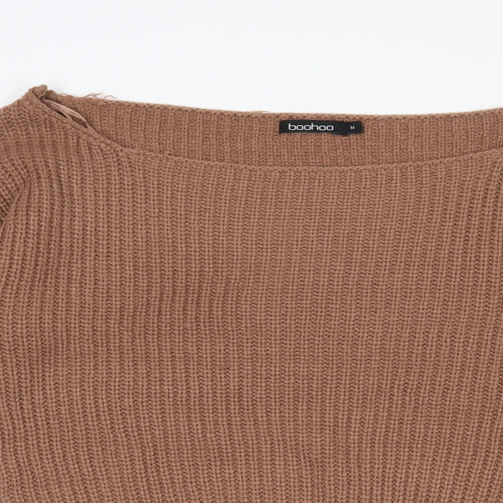 Boohoo Womens Brown Boat Neck  Acrylic Pullover Jumper Size M