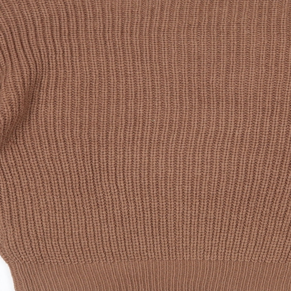 Boohoo Womens Brown Boat Neck  Acrylic Pullover Jumper Size M
