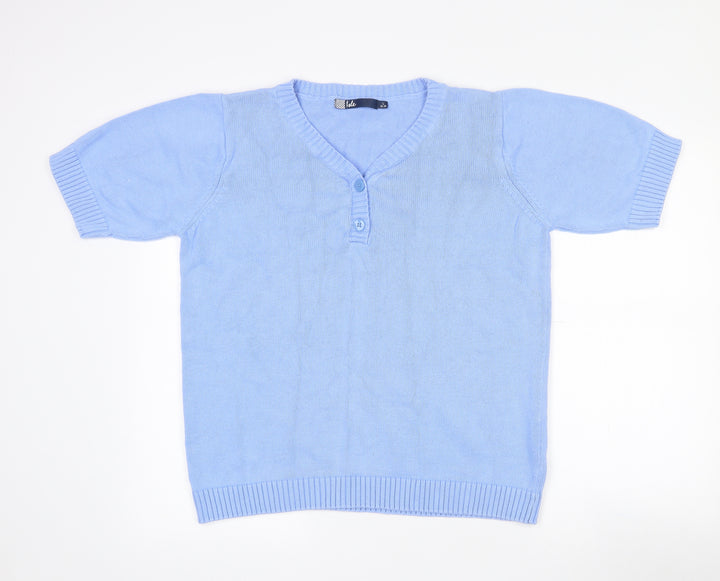 Isle Womens Blue V-Neck Cotton Pullover Jumper Size 18