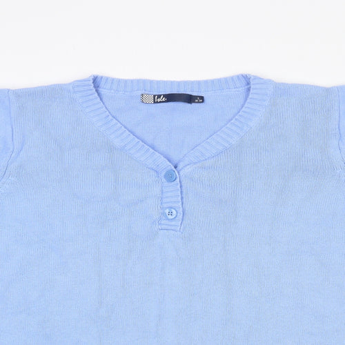 Isle Womens Blue V-Neck  Cotton Pullover Jumper Size 18