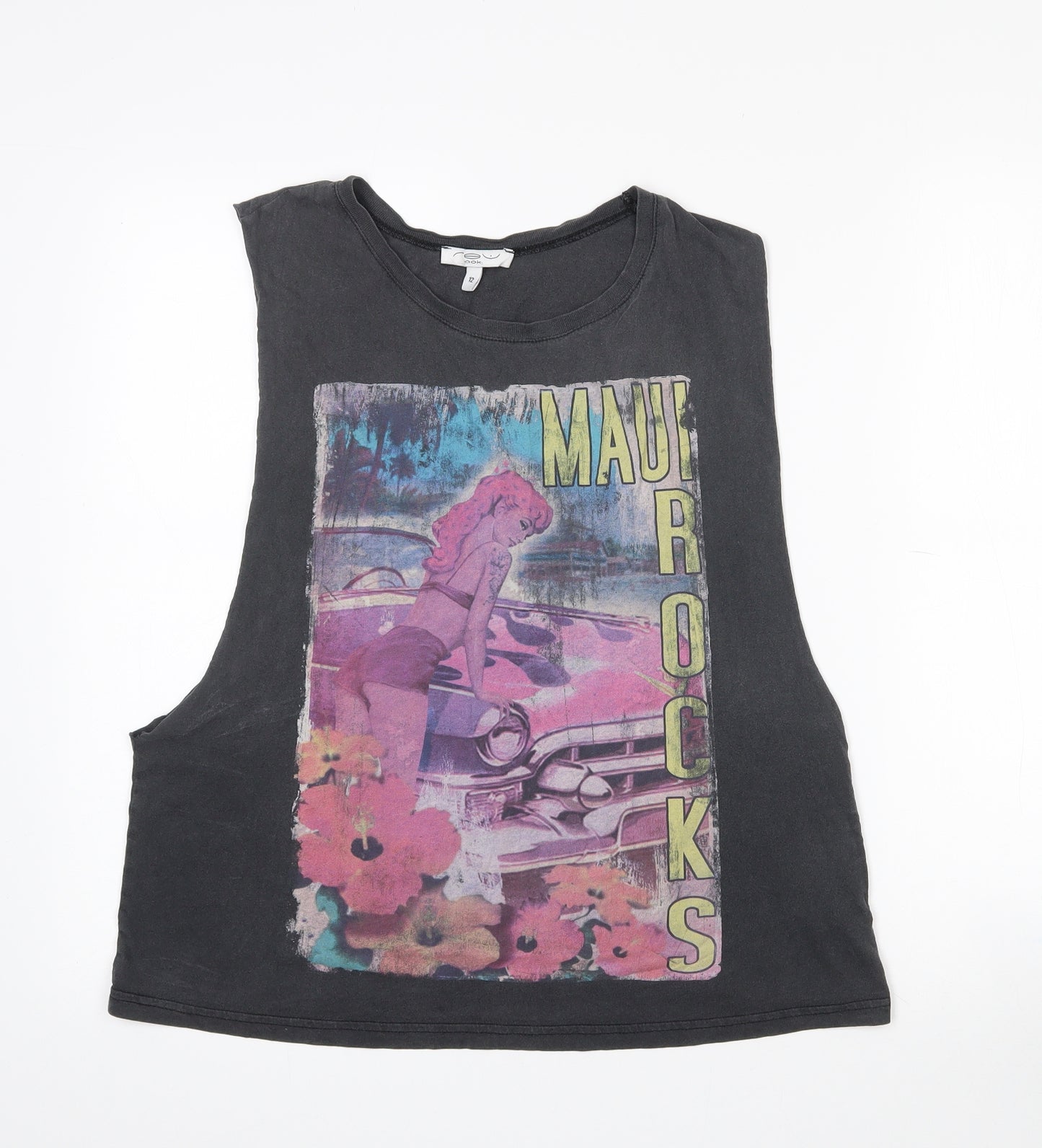 New Look Womens Black  Cotton Basic Tank Size 12 Crew Neck