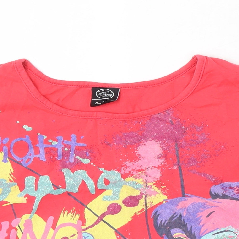Disney Girls Pink  Cotton Basic T-Shirt Size 8-9 Years Round Neck  - Disney