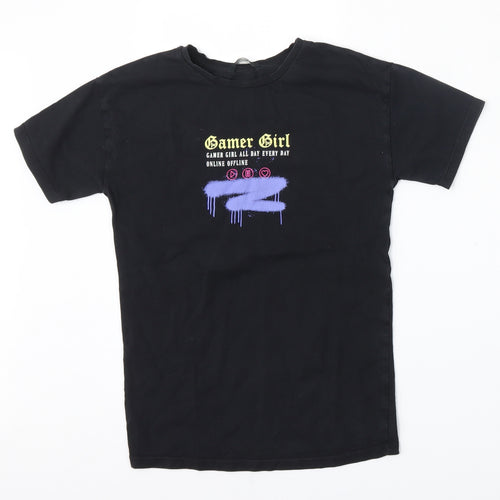 George Girls Black  Cotton Basic T-Shirt Size 6-7 Years Round Neck  - Girl Gamer