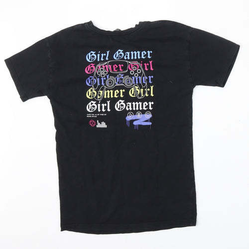 George Girls Black  Cotton Basic T-Shirt Size 6-7 Years Round Neck  - Girl Gamer