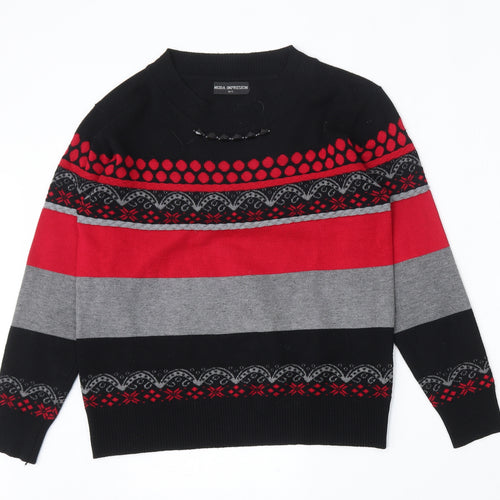 Moda Impression Womens Multicoloured Round Neck Geometric Cotton Pullover Jumper Size M