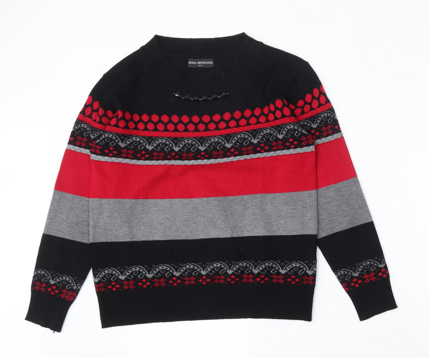 Moda Impression Womens Multicoloured Round Neck Geometric Cotton Pullover Jumper Size M