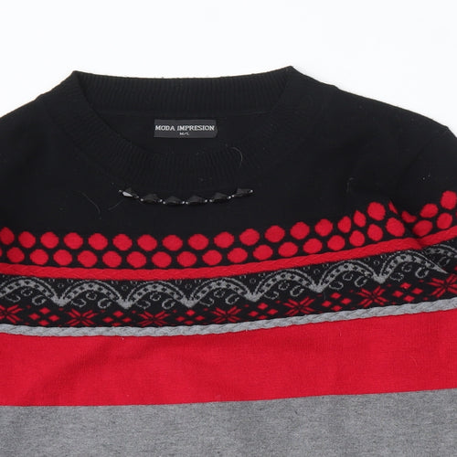 Moda Impression Womens Multicoloured Round Neck Geometric Cotton Pullover Jumper Size M
