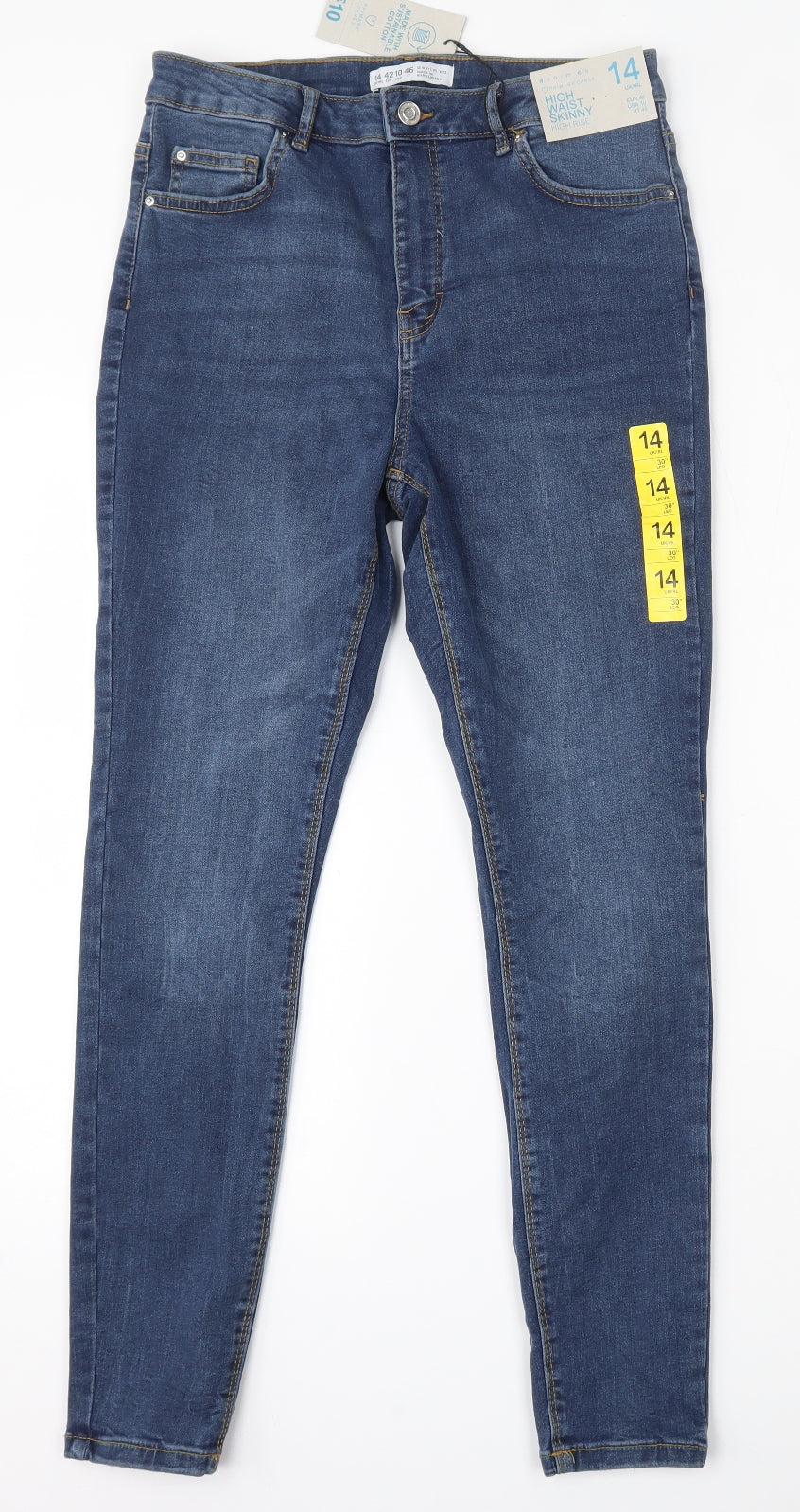 Primark Womens Blue  Cotton Skinny Jeans Size 14 L30 in Regular Button