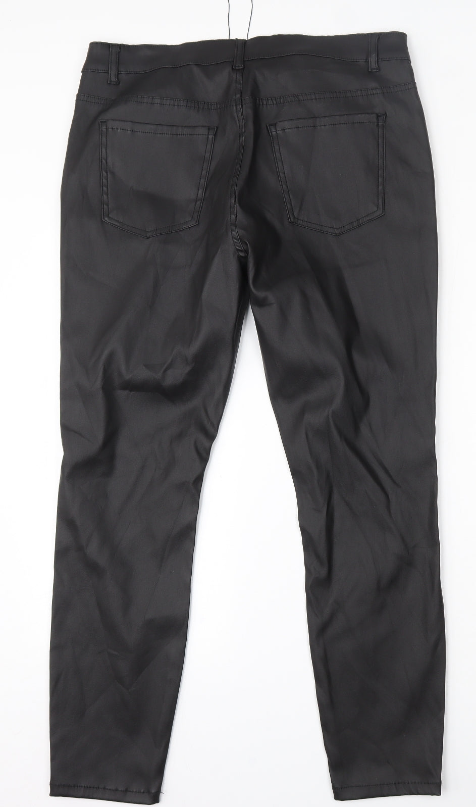 Primark Womens Black  Polyester Trousers  Size 18 L28 in Regular Zip - Leather Look