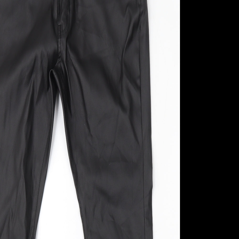 Primark Womens Black  Polyester Trousers  Size 18 L28 in Regular Zip - Leather Look