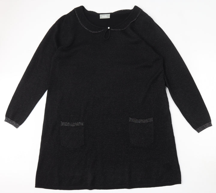 Wallis Womens Black Acrylic Trapeze & Swing Size L Round Neck