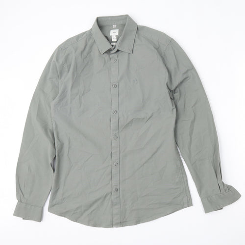 River Island Mens Green  Cotton  Button-Up Size S Collared Button